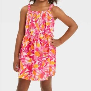 Cat & Jack Toddler Girls Sleeveless Tropical Floral Dress - Pink 4t